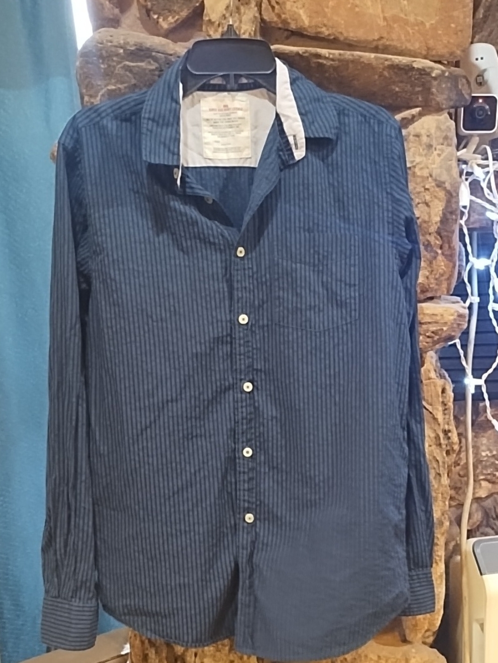 SBS Men's Blue Pinstripe Button-Up Shirt - Classic Long Sleeve